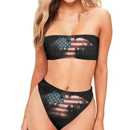 Cute Flag Print Bikinis Set High Waist Strapless Sexy Bikini Women Swimwear Woman Swimsuit Padded Ladies Bathing Suit 220616