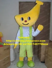 Mascot doll costume Lively Yellow Banana Mascot Costume Mascotte Pisang Banannas With Big Head White T-Shirt Green Overalls Adult No.2818 Fr