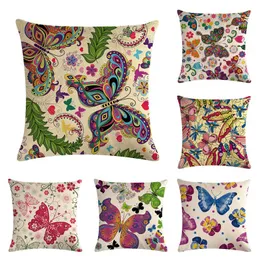 Cushion/Decorative Pillow Cushion Cover Colorful Flowers And Butterflies Throw Covers Fundas Para Cogines Home DecorCushion/Decorative