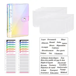 Notas Orçamento do Brilhão Cash Envelope Organizador A6 Planejador de Notebook 2PCS adesivos de alfabeto francês 8pcs zíper de bolso nãonotepads