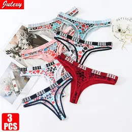 3pcs/pack julexy women panties cotton cotton cotton sexy floral letter printed female dommay thongs通気性ランジェリーパンティーG-string 220425