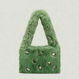 Luxury Diamonds Faux Fur Women Shoulder Bags Cute Soft Plush Handbags Candy Color Shopper Purses Warm Winter Big New 220801