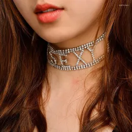 Chokers sexig nattklubb trendig halsband för kvinnor clavicle chain diamant brev kort flicka hals tillbehör krage de mujer heal22