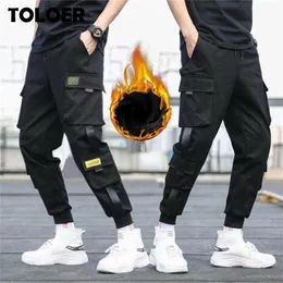 Multi-kieszeni Pants Harem Men Elastyczny talia Hip Hop Warm Streetwear Punk Casual Spoders Joggers Męskie Zimowe Pole Polaru 201128