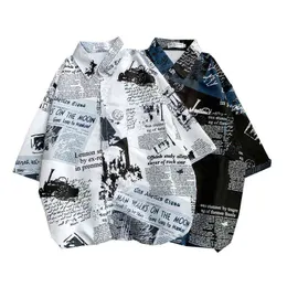 新聞印刷された男性のためのハワイアンビーチシャツ2020夏の半袖3xlアロハシャツメンズホリデー休暇服ケームズG220511