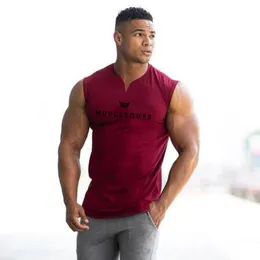 Herren-Tanktops, Marke, Fitnessstudio-Bekleidung, Herren-Kompressionsweste mit V-Ausschnitt, Fitness-Top aus Baumwolle, Bodybuilding, Stringer-Tanktop, ärmelloses Workout-Shirt