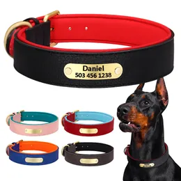 Colar de cachorro de couro personalizado nomes s collares 2 camadas tag acolchoada ajustável para pequeno médio grande s y200917