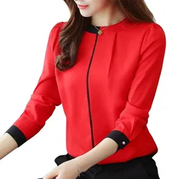 Szyfonowa koszulka bluzki z długim rękawem czerwone damskie ubrania biuro damskie damskie bluzka damska koszula damskie blusas a91 30 210308