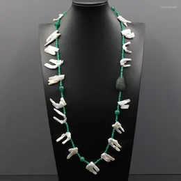 H￤nge halsband smycken odlade s￶tvatten vit p￤rla freeform keshi gr￶n agat cz p￤rlor l￥ng halsband 29 "handgjorda f￶r kvinnorpenda