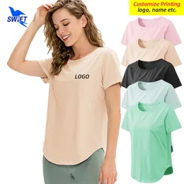 Verão rápido seco respirável manga curta, camisetas t women gym gym fiew sport yoga tops along -abeto personalize 220704