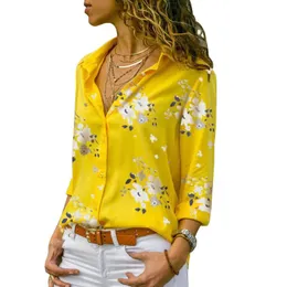 Bloups feminina camisas florais com manga longa Mulheres 2022 Blusa de colarinho virada de tamanho grande Tops casuais de trabalho elegante usa chiffon s-5xlwo