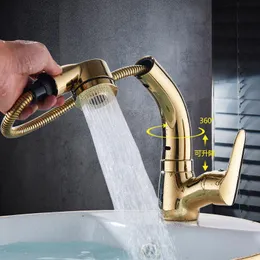 Bathroom Sink Faucets Gold 360 Degree Lifting Wash Head Rotating Water Mixer Tap Pull Out Faucet And Cold