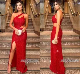 In Stock Mermaid Prom Evening Dresses Sexy Long High Side Split Backless Sequins Party Gowns Bridesmaid Dress Custom Made BC1663