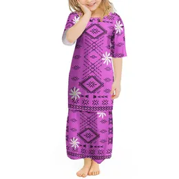 Custom Polynesian Tribal Floral Tattoo Print Kids Dress Tonga Girls Puletasi Set Ptaha Children Long Top and Skirts Sets 220706