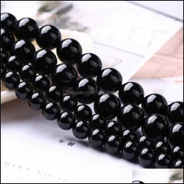 Agate Loose Beads Jewelry Factory Price Natural Black Round Good Quality 16" Per Strand 6 8 10 12 Mm Pick Size For Dyi Making Drop Delivery