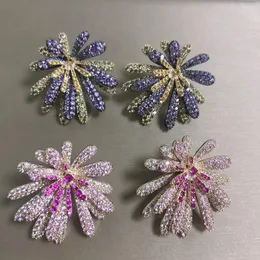 Stud Bilincolor Fashion Cubic Zirconia Yellow And Purple Sparkle Orecchino a fiore grande per donnaStud