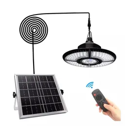 Solar Powered Pendant Lights Outdoor Shed Hanging Lamp with Remote Control 4 Leaf LED Wall Light for Garage Tent Corridor