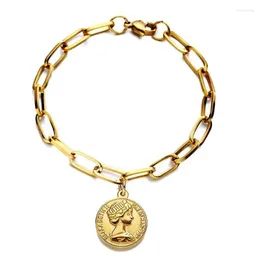 Charm Armband Rostfritt stål pappersklippkedja drottning avatar mynt för kvinnor flickor runda skiv trendiga smycken rodn22