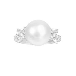 クラスターリングSljely 925 Sterling Silver Festival Stars Natural Freshwater Pearl Ring Cubic Zirconia Stones Women Fine Jewelry