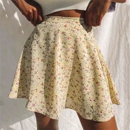 Summer New Dame's Floral Print Spódnica wysoka pasa parasol mini spódnica Kobieta Niewidzialna szyfon