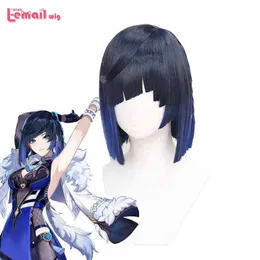 L-Eail Wig Game de cabelo sintético Genshin Impact Yelan Cosplay 35cm Mulheres resistentes ao calor reto misto S220505