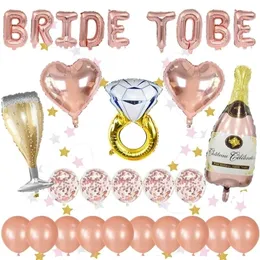 1set Rose Gold Bride To Be Foil Balons Zestaw Bridal Shower Bachelor Temat Party Balon Dekoracja Weselna Materiały ślubne 220524