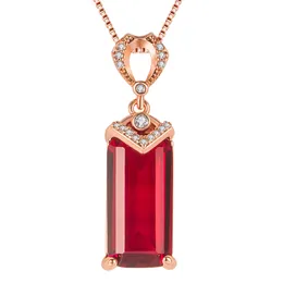 Atmosfera di moda grande ciondolo rubino tendenza grande pietra nuda rettangolare collana a catena clavicola ciondolo cristallo zircone rosso svizzero