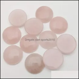 Konst och hantverk Arts Gifts Home Garden 25mm Rose Quartz Natural Stone Round Cabochon Loose Beads Face For Reiki Healing Cr Dhhii