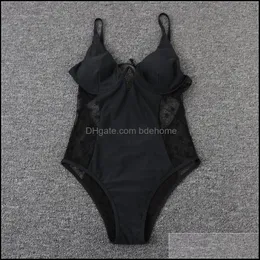 Einteilige Anzüge Strandausrüstung Wassersport im Freien Schwarz Mesh Dot Einteilige Badebekleidung Sexy Durchsichtiger Badeanzug Frauen Transparent Bodysu