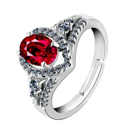 Modeschmuck Luxus Ring vergoldet S925 Sterling Silber Temperament verstellbar rot Diamant Zirkon Ring Mädchen