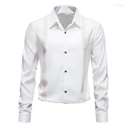 Męskie koszule 2022 Spring Jesień mężczyźni luźne typu podszewkę długiego rękawu Fałszywe Under Górna odzież Pasek Pasek Koszulka Eldd22
