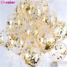 100st Clear Balloons Gold Star Foil Confetti Transparent Latex Helium Balloons Födelsedagsfest Dekorationer Barn Vuxen Bröllop T200526