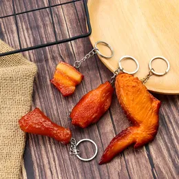 Keychains Creative Simulation PVC Food Keychain Roasted Chicken Mid Joint Wings Pendant Keyring Car Bag Backpack Ornament Jewelry Gifts