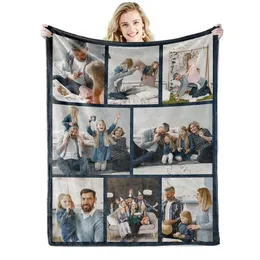 Custom with Words Picture Collage Customized s Birthday Souvenir Gifts Personalized Throw Blanket for Father Mom 220702