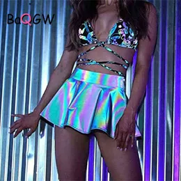 امرأة تنورة BAQGW Dazzor Reflection Summer Women Over Knee Mini Terts Sexy Club Party Solid Slysles Fashion Strendy Dance High Street T220819