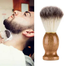 Naturligt trähandtag skägg borste män rakning mjuk borste skägg rengöring nylon ansiktsvård skönhetsverktyg juni26