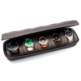 5 Slots Portable Watch Roll Travel Case Holder Organizer Anti fall Shockproof D55Y 220624