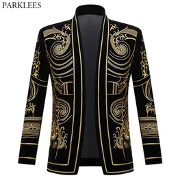 Luxus Barock Gold Blumensticke Blazer Jacke Männer Schal Rekleinsgang Velvet Strickjacke Blazer Männer Hochzeitsfeier Prom Kostüm Homme 220504