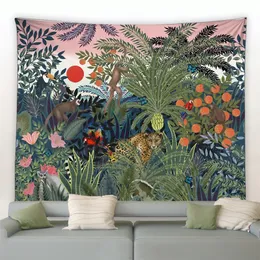 Tropisk regnskog tapetvägg hängande familj sovrum dekor polyester tyg bohemisk grön växt landskap konsttryck filt
