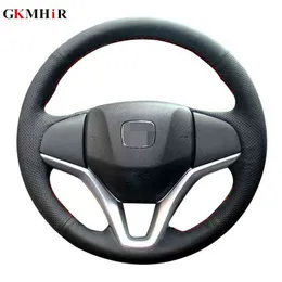 Diy HandEmbroidered Black Faux Leather Steering Wheel Cover For Honda Fit City Jazz 2014 2015 Hrv HRV 2016 J220808