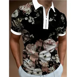 Moda męska odzież koszule polo streetwear kwiaty nadruku Koszulka z krótkim rękawem mężczyzn Mężczyzn zamek z zamkiem na zamek błony śluzowej 220716