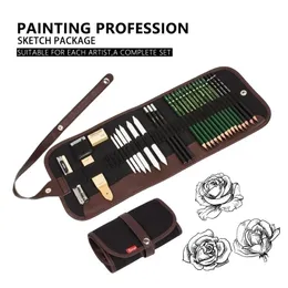 Bianyo 2530Pcs Charcoal Earser Knife Drawing Pencil Sketch Painting Canvas Bag Set Christmas Gift for Kid Y200709