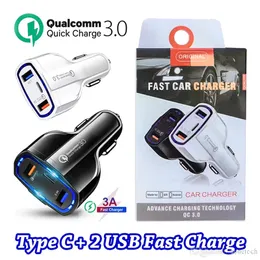 USB C 3-Ports Quick Car Charge 3.0 Charger Fast Charger لمحول شحن الهاتف لـ iPhone Xiaomi Mi 9 Redmi Retail Box