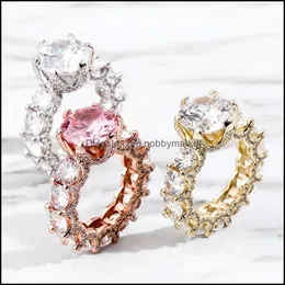 Pierścienie zespołowe biżuteria mrożona pierścień cyrkonu dla kobiet moda złoto Kolor Wysoka jakość AAA+ CZ Prezent dostawa 2021 Jehv6