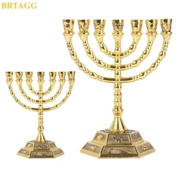 BRTAGG Menorah 7 Branch Je Candle Holder 12 Tribes Of Israel Jerusalem Temple Candlestick 220809