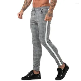 Herrbyxor rutiga män byxa casual byxa 2022 mode harem jogger tröja streetwear sida rand blyerts pantalon hombremen's drak22