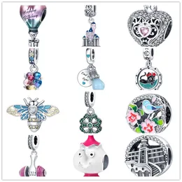 جديد S925 Sterling Silver Loose الخرزات الأصلية Pandora قلادة Love Heart Balloon Charm Girl Castle Flower DIY GIMET Women's Jewelry Gift
