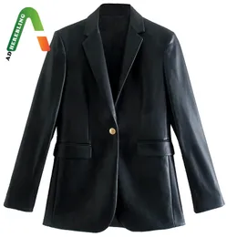 Womens Jackets Adherebling Traf Women Faux PU Leather Jacket Metal Single Butto 220823