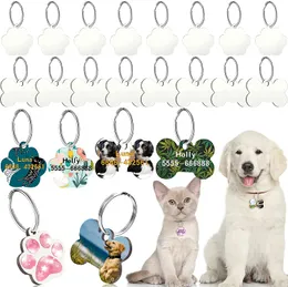 Sublimation Blank Dog Tag Paw Shape Sublimation Blank Dog Tags Double Side with Key Ring MDF Heat Transfer Pet Tag Pendent Blank Craft Pet Tag for Pets (Paw and Bone Style)