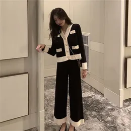 Fashion Women's Suit Spring Knit Suit Fashion Professional Sticked Wide Ben Pants Two-Piece Suit 220812